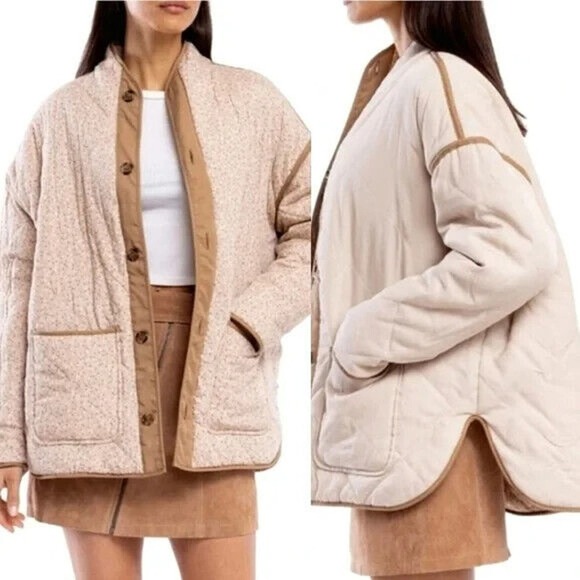 NEW Blank NYC Quilted Reversible Floral Jacket Women's Cream Tan Size Large - Picture 1 of 8